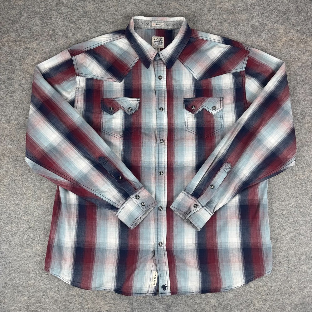 Moonshine Pearl Snap Shirt Long‎ Sleeve Regular Fit Striped Cotton Mens XL